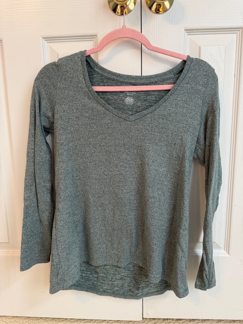 American Eagle Outfitters Heathered Green V-Neck Long Sleeve Top